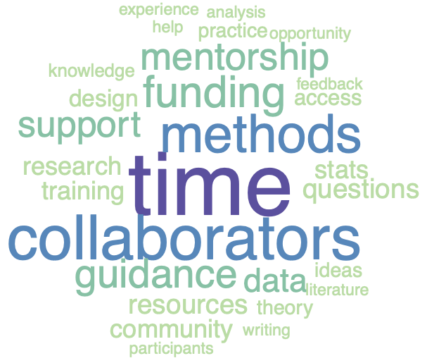 A word cloud of what emerging researchers need